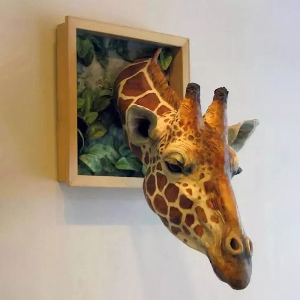 Wall Mounted Animal Head Giraffe Sculpture Wall Bust Latex Foam Wall Hanging Decor for Kids Room Living Room Bar Home Decoration