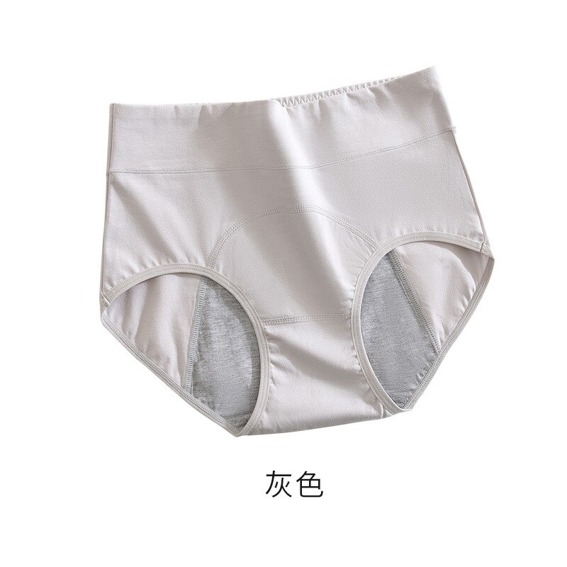 Sous-vêtements menstruels taille haute pour femmes, pantalon en coton antibactérien, anti-fuite, hygiénique: grey / L 47-57kg