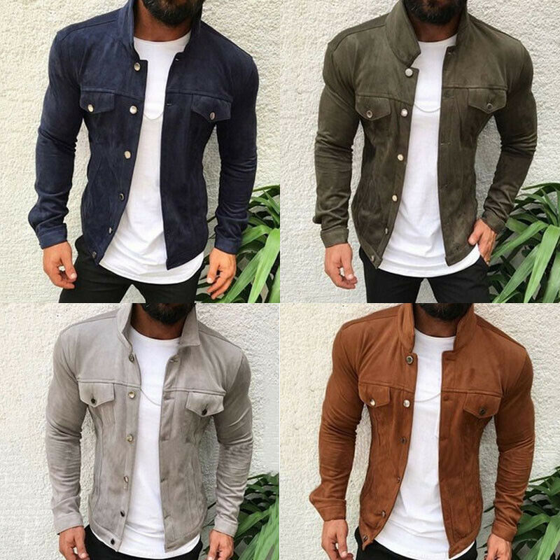 Heren imitatie suède slim-fit enkelrijs cargojack herfst winter casual effen kleur herenjas met zakken grijs groen koffie