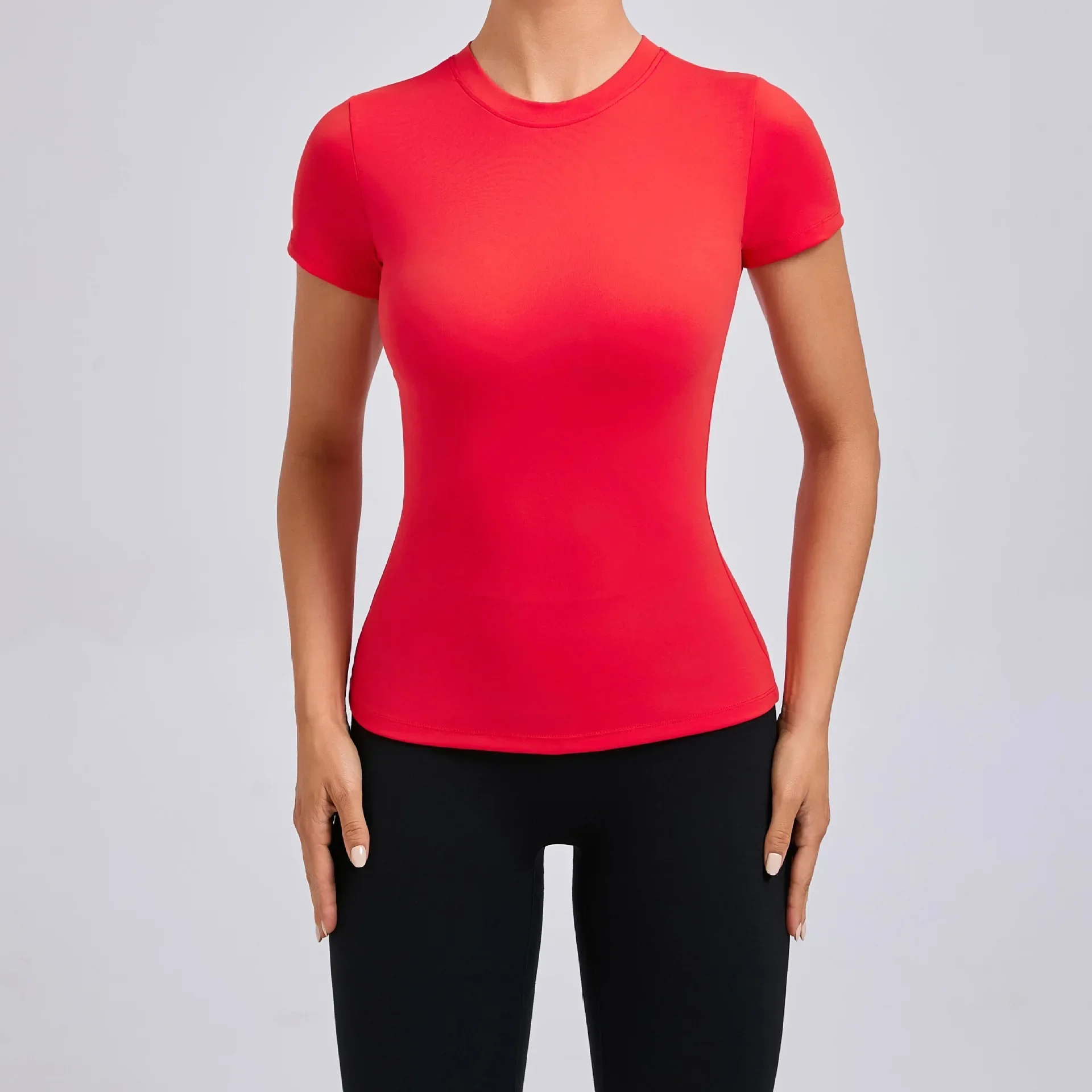 Kompressionströja dam t-shirt sportkläder dam gymtopp yogakläder träningskläder röd svart vit marinblå kaffe: M / Röd