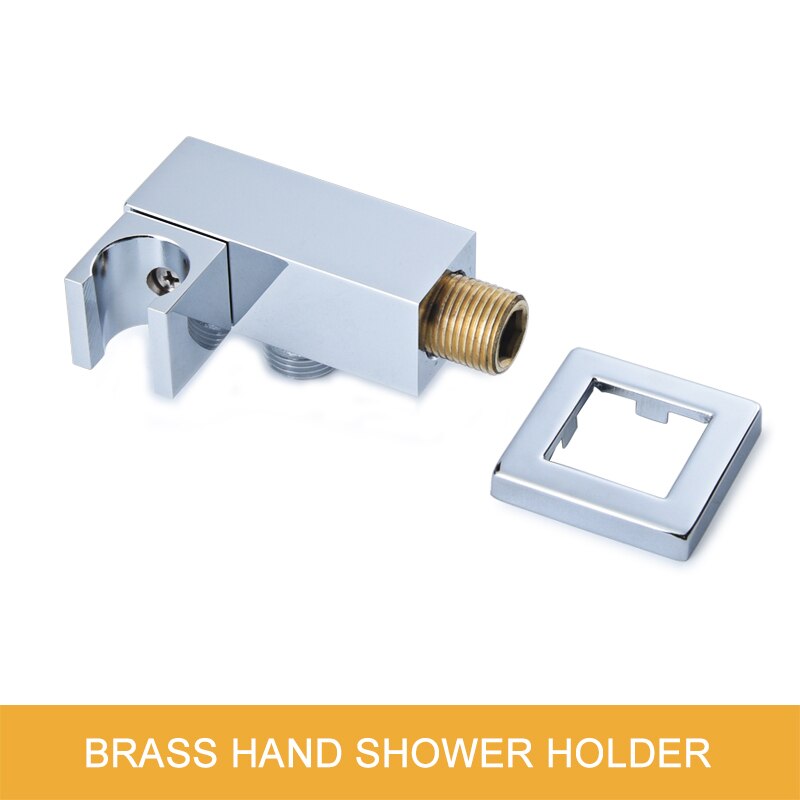 Square Solid Brass Hand Held Shower Head With Wall Connector and Hose Set Bathroom Concealed Valve Chrome Plating Shower Faucet: Bracket only