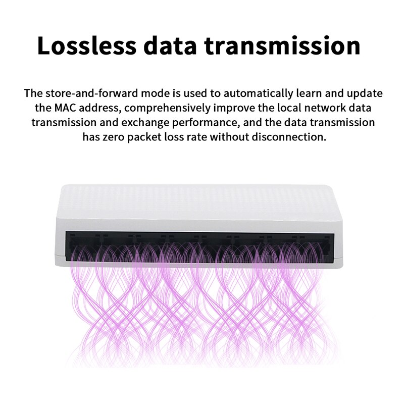 Glvision GLS108 8-Port Desktop Ethernet Switch, 10/100Mbps Auto-Negotiation RJ45 Poorten, auto Mdi/Mdix