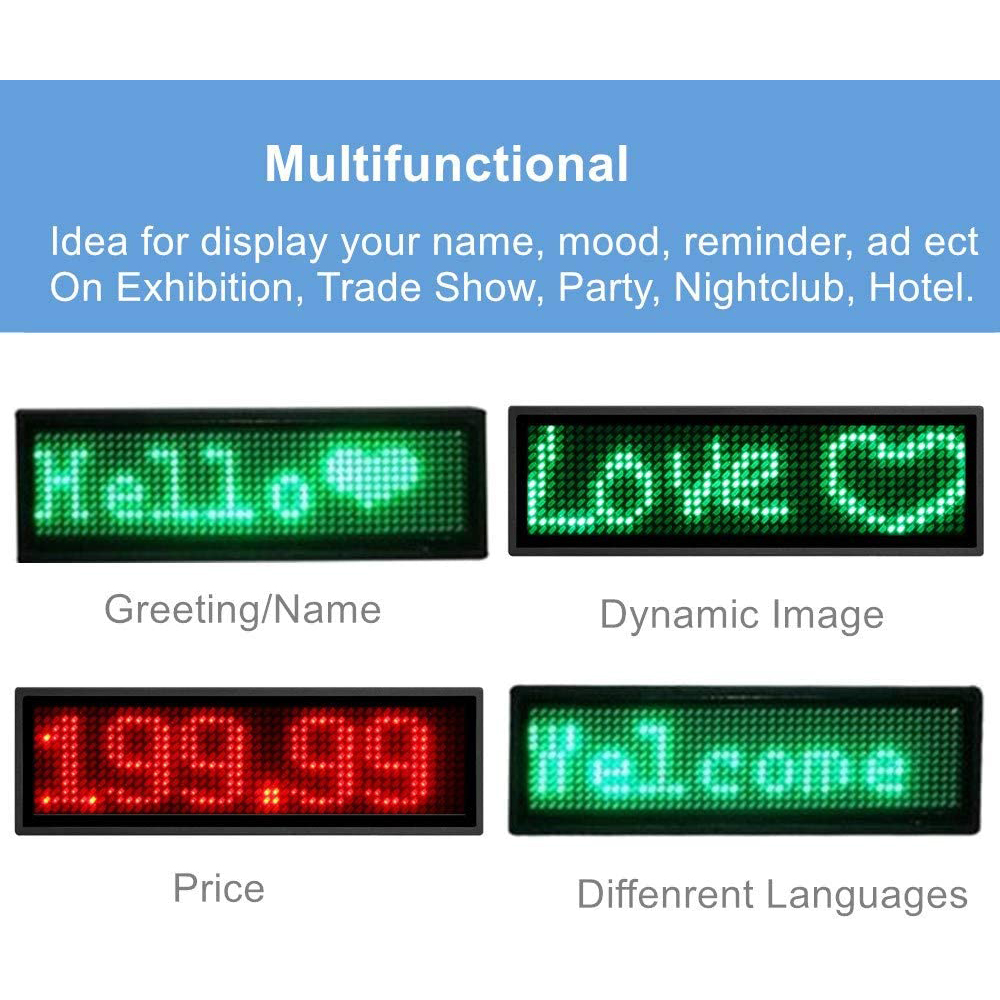 Bluetooth LED Name Badge DIY Programmable Scrolling Message Board Mini LED Display HD Text Digits Pattern Display for Party Shop