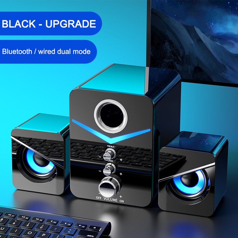 3PC Subwoofer Computer Combination Speakers Bass Stereo Music Player USB Wired LED Bass Stereo Player For Laptop PC