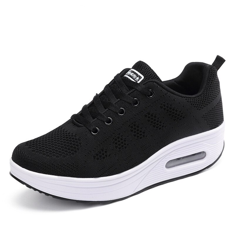 Dames lichtgewicht sneakers air mesh dames sneakers basket tennis casual platform wedges schoenen ademende wandelschoenen schoeisel: Zwart / 6