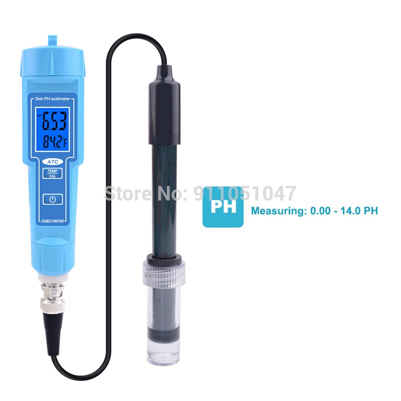 Digital Skin PH Meter Pen Type Acidimeter Automatic Calibration Backlight Display Replaceable BNC Probe 2 in 1 PH TEMP Tester