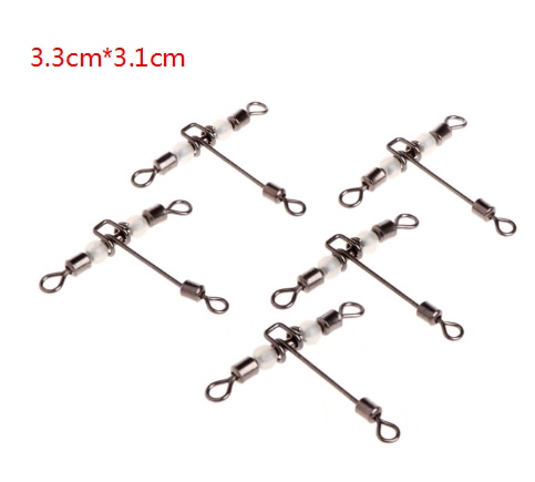 5pcs 3 Way Luminous T-shape Rolling Swivel With Beads Fishing Swivels Connector: 4x5