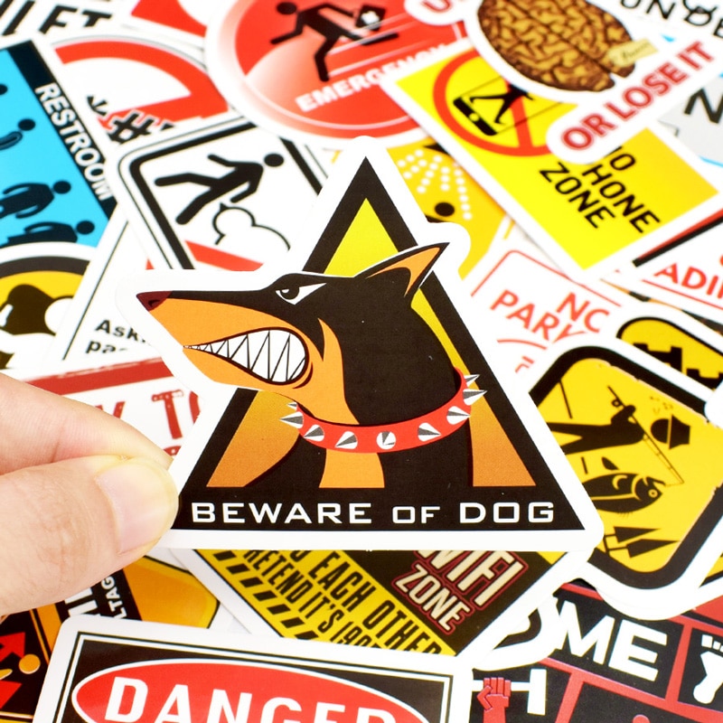 50 PCS Warning Sticker Reminder Danger Ban Signs Waterproof Decals Stickers to DIY Laptop Fridge Suitcase Snowboard Car Guitar