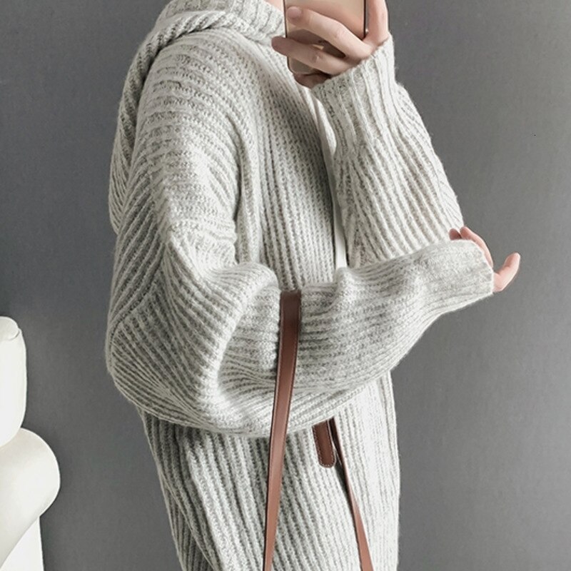 Vinter hettegenser herre varm ensfarget fritidsstrikk genser herre sweer klær løse langermede gensere herre s-xl