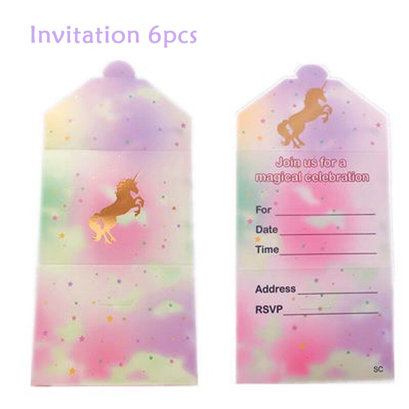 Eenhoorn Partij Uitnodiging Duiker 6pcs Roze + Goud Kleur Thema Geschikt Voor Verjaardag Bruiloft Uitnodiging Baby Shower Decoratie