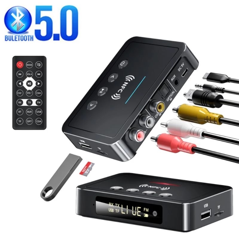 Bluetooth 5.0 empfänger/sender, fm-stereo-aux -3.5mm -klinkenanschluss, rca-optischer dongle, drahtloser nfc-audioadapter für tv, pc und kopfhörer