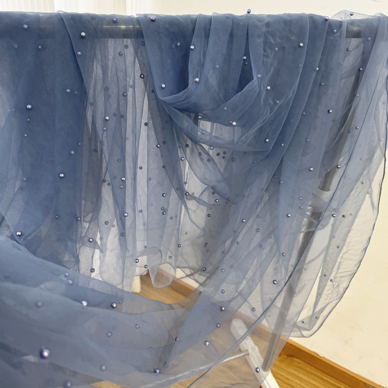 Zachte tule stof met parels voor bruiloft, bruidsjurken en feestdecoraties, gordijnen, stoelrug, garen, mesh, doe-het-zelf naaimateriaal: L / grijs