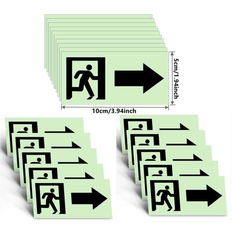 EXIT Signs Glow In The Dark Decals 10 Pieces 3.94"x1.97" Emergency EXIT Luminous Wall Sticker for Stairway Hallway Hotel Shop