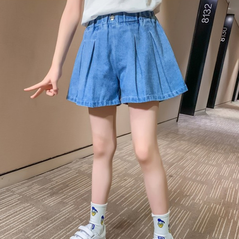 2022 Fashion New Girl Denim Culottes bambini Casual Jeans corti allentati pantaloni Teen Trend pieghettato bambini gonna allentata pantaloni 3-12 Y