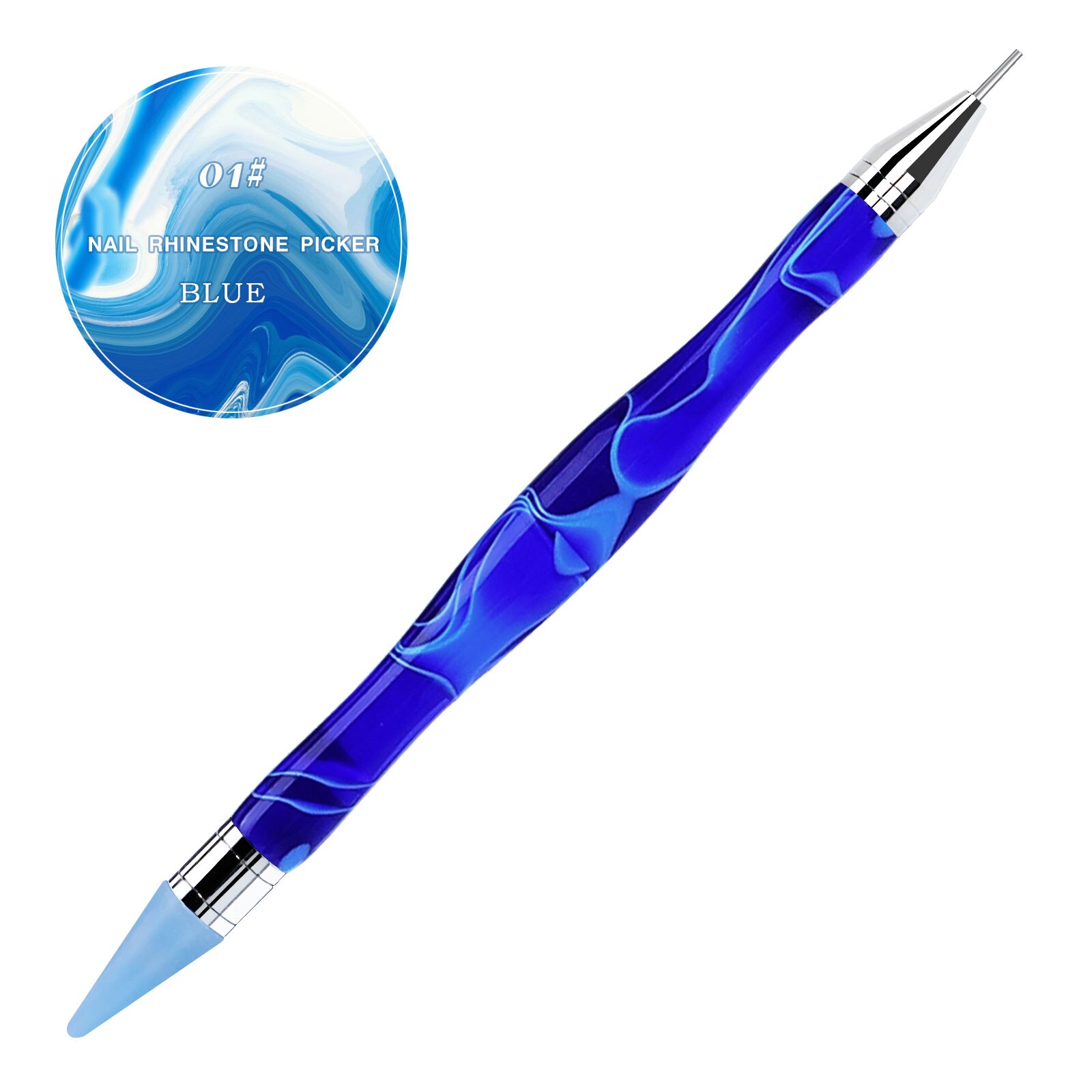 1PC Dual Heads Acrylic Metal Dotting Wax Pen Acrylic Picker Crystal Picking Nail Art Studs Dotter DIY Point Drill Tools: Deep Blue