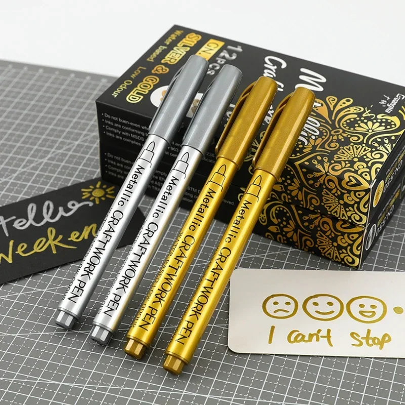 Rotulador metálico resistente al agua, rotulador permanente dorado, plateado, cobre, marcador de pintura artística para manualidades, suministros de arte para álbumes de recortes