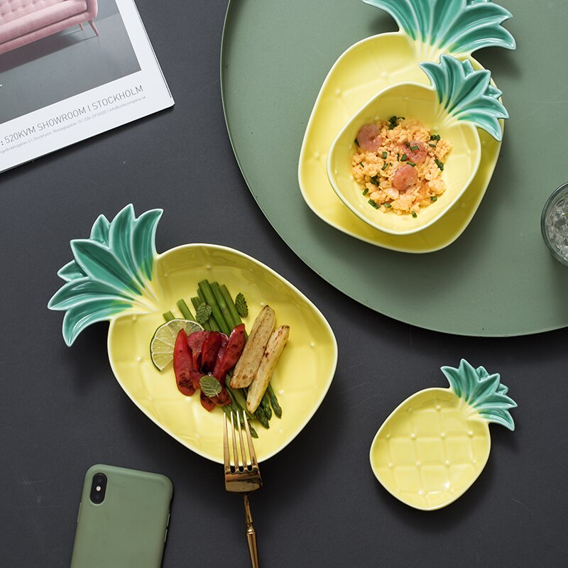 Nordisk keramik ananas ris skål tallerken sæt hjemme frugtsalat dessert skål krydderi fad hovedret sushi tallerken køkken service