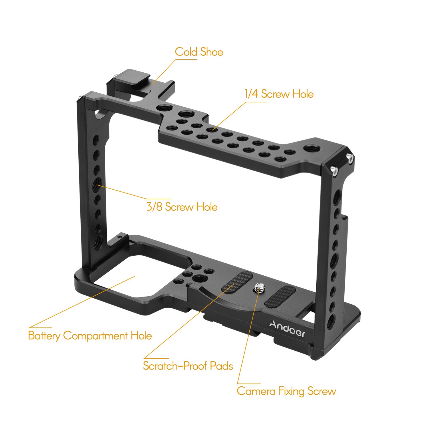 Andoer Video Accessories Full Frame Camera Cage Aluminum Alloy Camera Case Bracket with Cold Shoe Mount for S1H Cameras