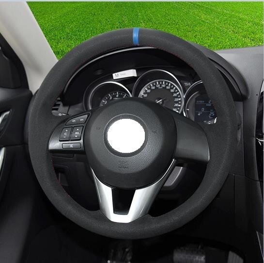 Handgestikte leren stuurhoes voor mazda 3 5 8 m6 cx-5 axela atenza, leren stuurhoes universeel 15in: 5