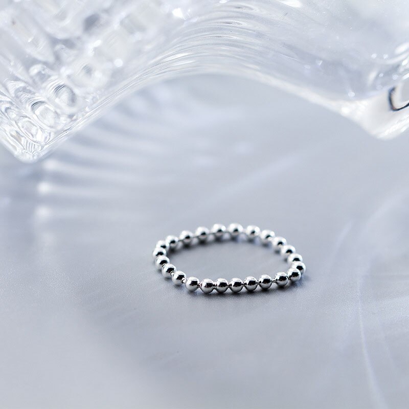 Inzatt echter 925- ring aus sterlingsilber mit runden perlen für damen, trendiger partyschmuck, minimalistisches accessoire