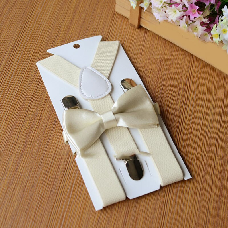 Bow Tie Suspenders Set For Baby Boys Elastic Solid Color Y-Back Braces Adjustable Suspender Children Matching Tuxedo Suit Brace: Beige