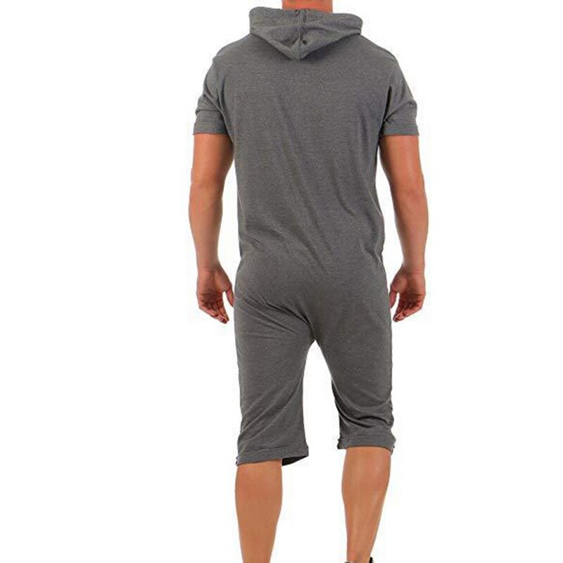 hommes combinaison une-pièce vêtement pyjama homme combishort été fermeture éclair manches courtes onesie mâle combinaison Streetwear salopette