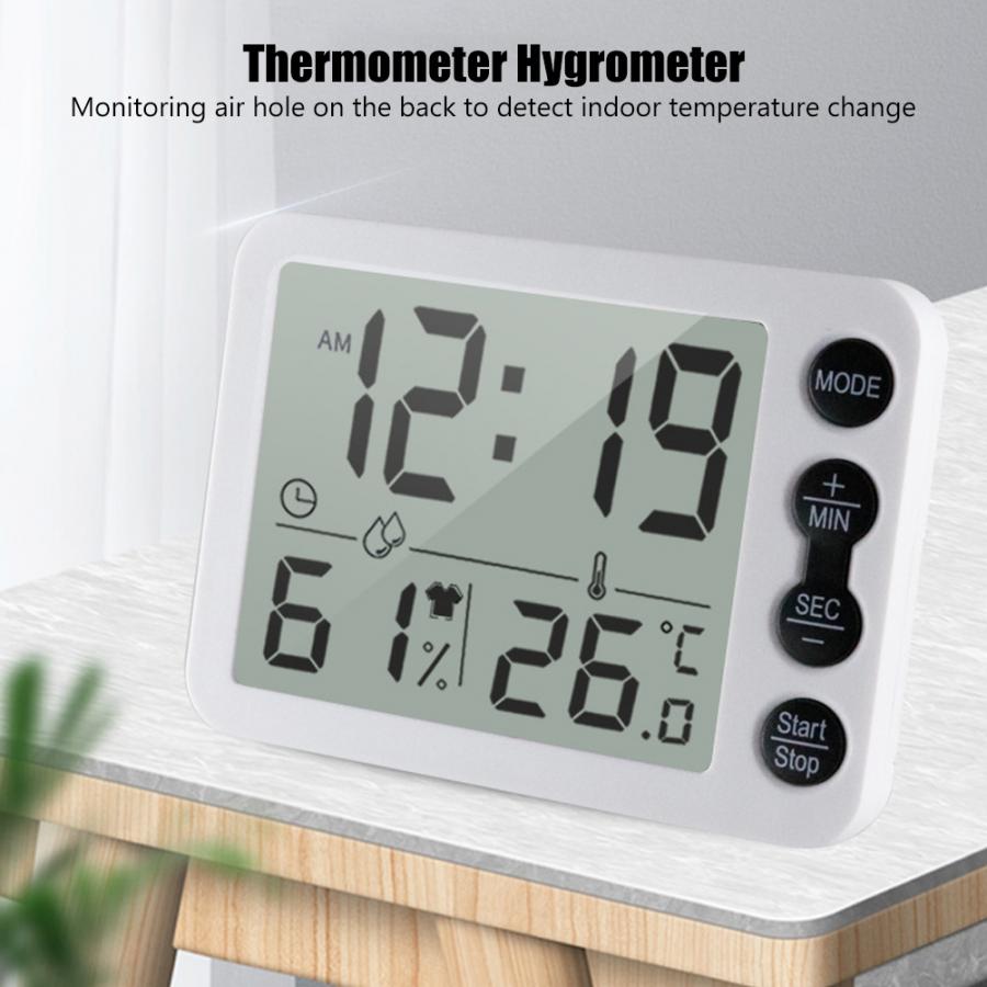 Temperature and Humidity Meter Multifunctional Indoor Thermometer Hygrometer Large Screen Alarm Clock with Countdown