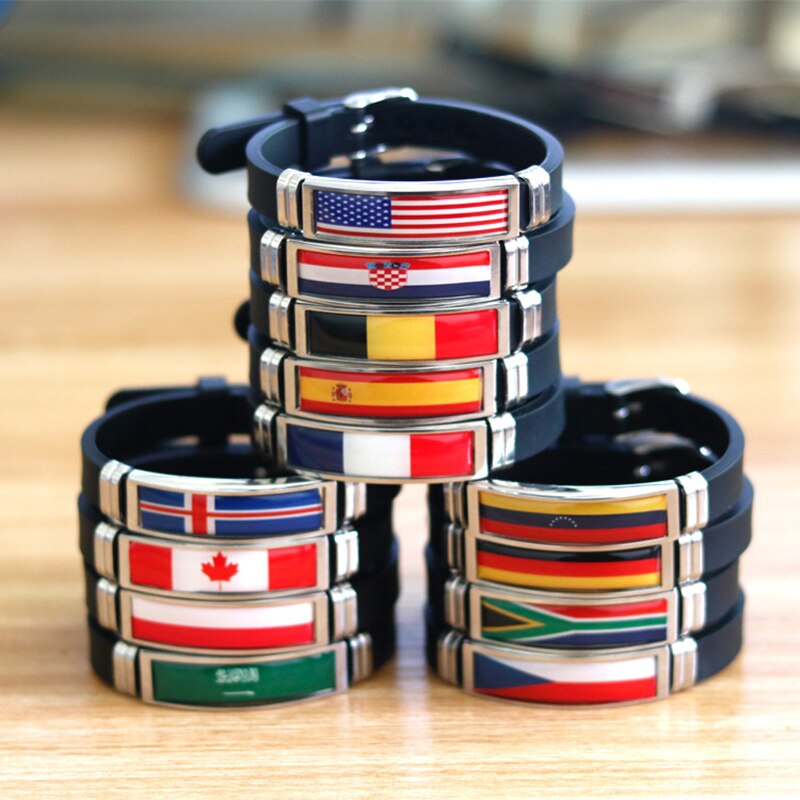 FIMAODZ-Pulsera de silicona con la bandera de España y EE. UU., ajustable, para hombres y mujeres, banderas de Israel y Alemania, de recuerdo,