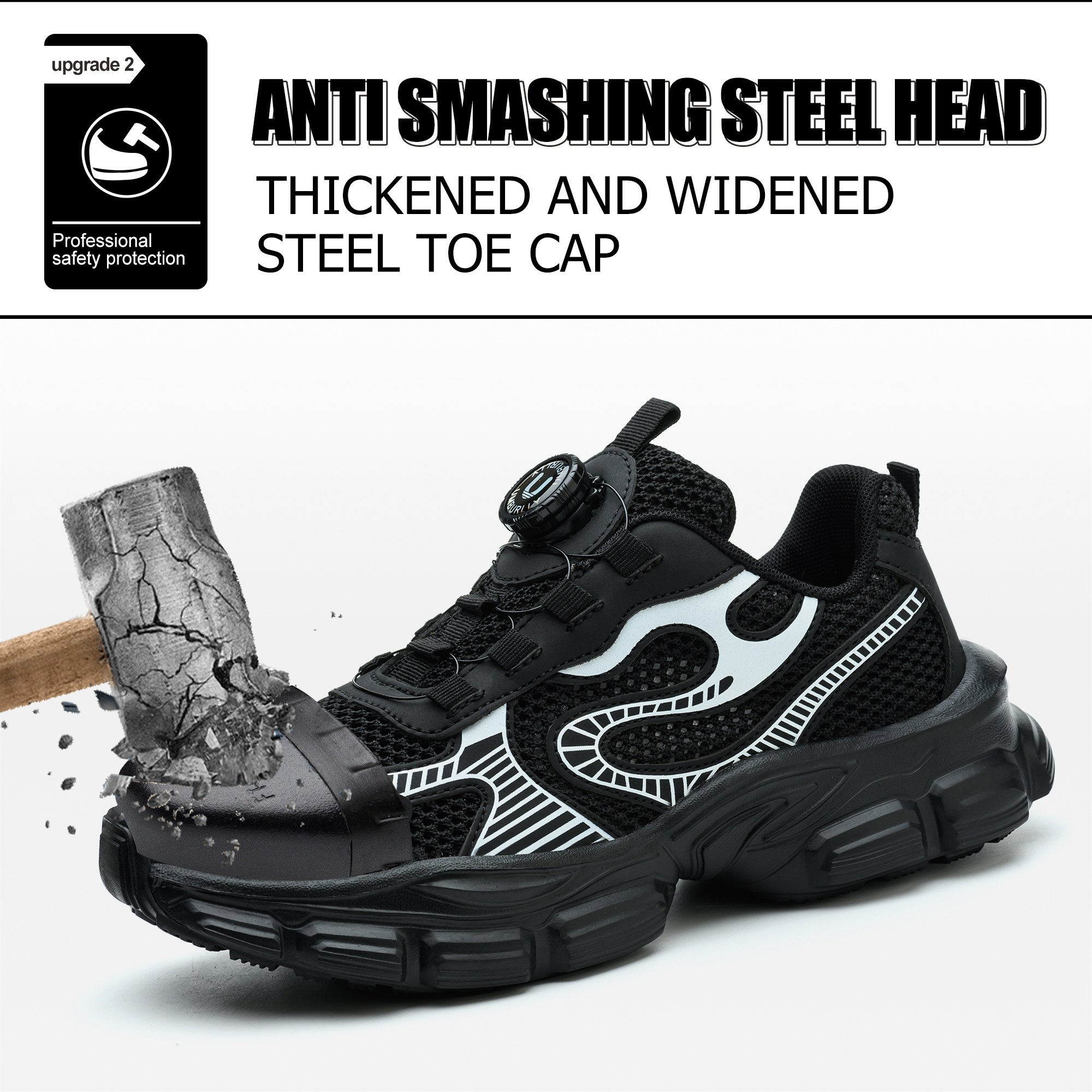 Chaussures de sécurité anti-écrasement et anti-coup de couteau pour femmes, avec capuchon en acier, antidérapantes, sans laçage, bouton rotatif, modèles chauds,