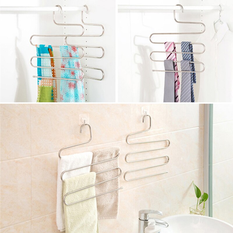 S-Vormige 5 Lagen Broek Hanger Rack Badkamer Keuken Organizer Broek Houder Tie Rack Voor Kleerhanger Rvs