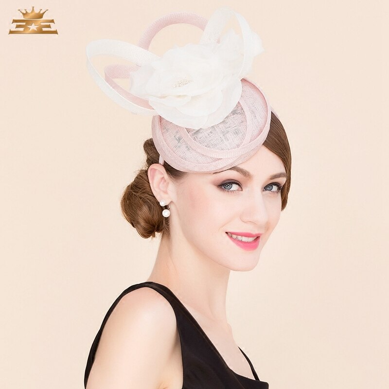 Kvinder pink 100%  linned pilleæske hat fascinatorer til kvinder derby kirke fedora britisk stil blomster bryllup hatte b -8186