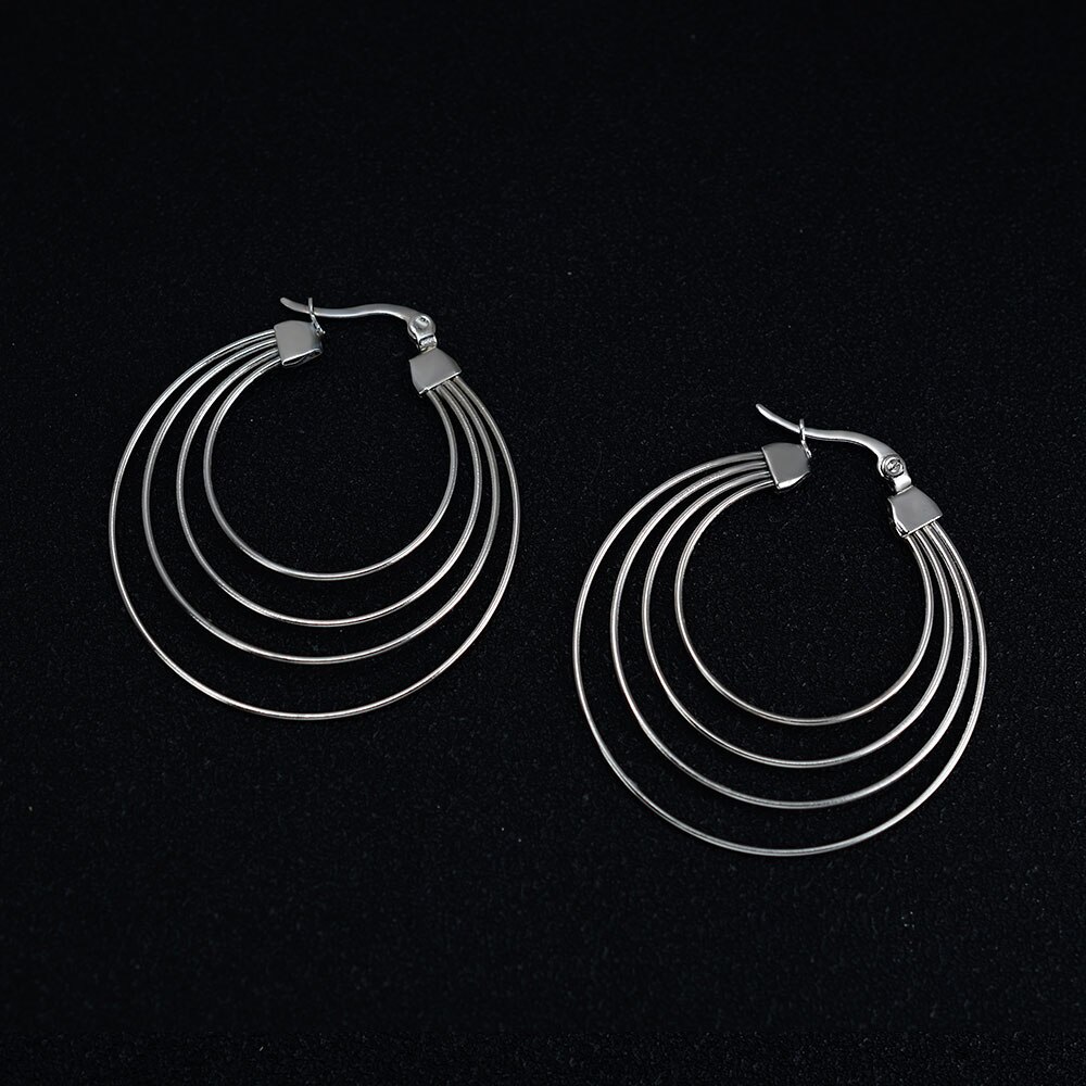 316l Stainless Steel Earrings Hoops With Ball Earing Double Layer Different Circle Round Gold Big Large Thick Hoop Earring