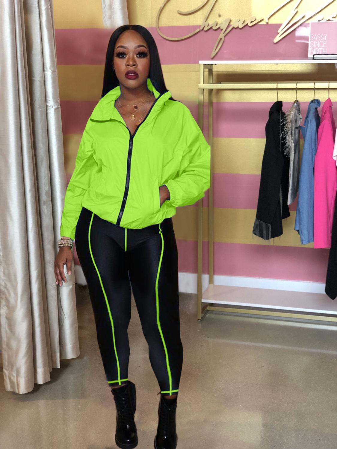 Adogirl Fluorescent Green Women Tracksuit Athleisure Two Piece Set Stand Collar Long Sleeve Jacket Coat Skinny Pants Sportswear: yellow suit / S