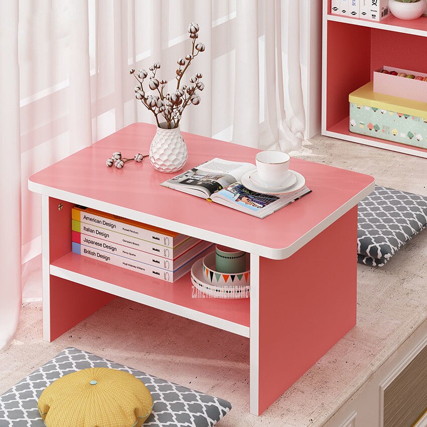 Eenvoudige Kleine Thee Tafel Japanse Stijl Moderne 2 Layer Drijvende Venster Salontafel Rechthoek Woonkamer Floor Lage Tafel: pink