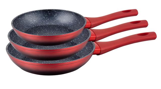 CONJUNTO DE 3 ESTUFAS DE PIEDRA SARTEN ROYAL SWISS 20/24/28CM SET-3: Rojo