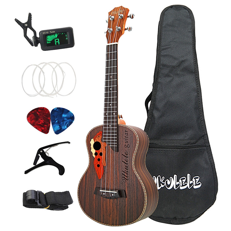 26 tommer tenor ukulele drue lyd hul hawaiisk guitar 4 strenge palisander ukelele sæt med taske: Default Title