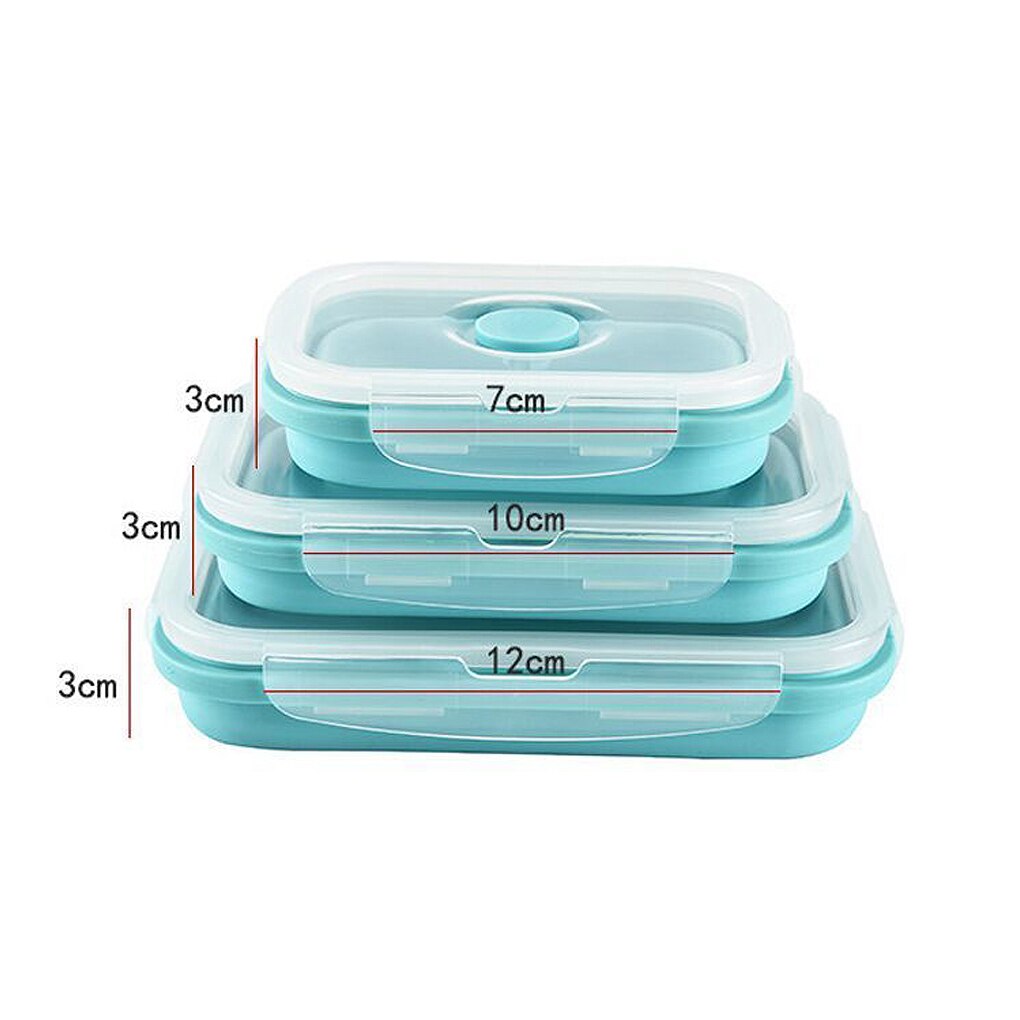 3 Pcs Draagbare Opvouwbare Siliconen Doos Vouwen Keuken Magnetron Huishouden Picknick Voedsel Opslag Container Doos Blauw: no2