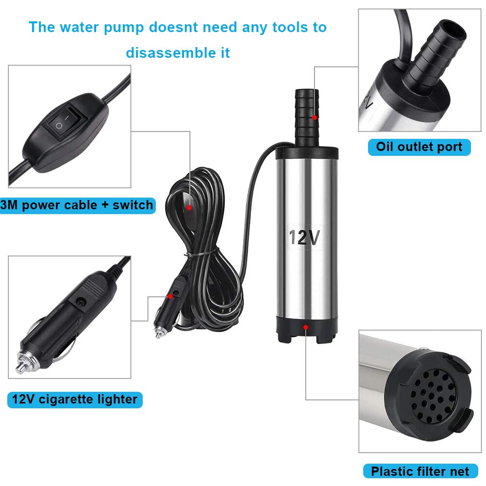 Diesel Fuel Pump 38mm 12V 24V Electric Gasoline Oil Air Transfer Tools Extractor Emergency Vehicle Car Plug Pumping Core Vents