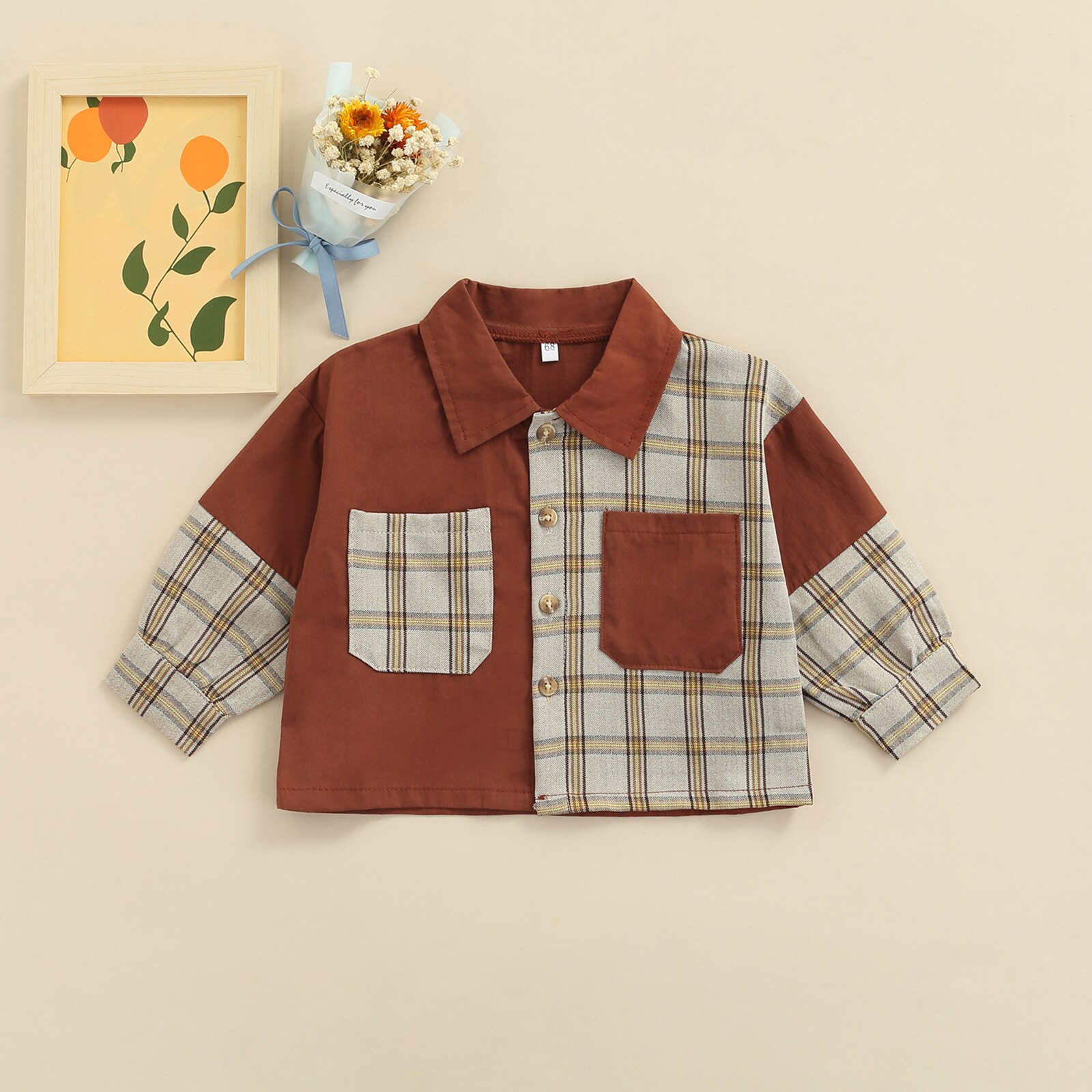 Camisa con botones para niños y niñas, Blusa de manga larga a cuadros de retazos, Top de 0 a 24 meses, para primavera y otoño