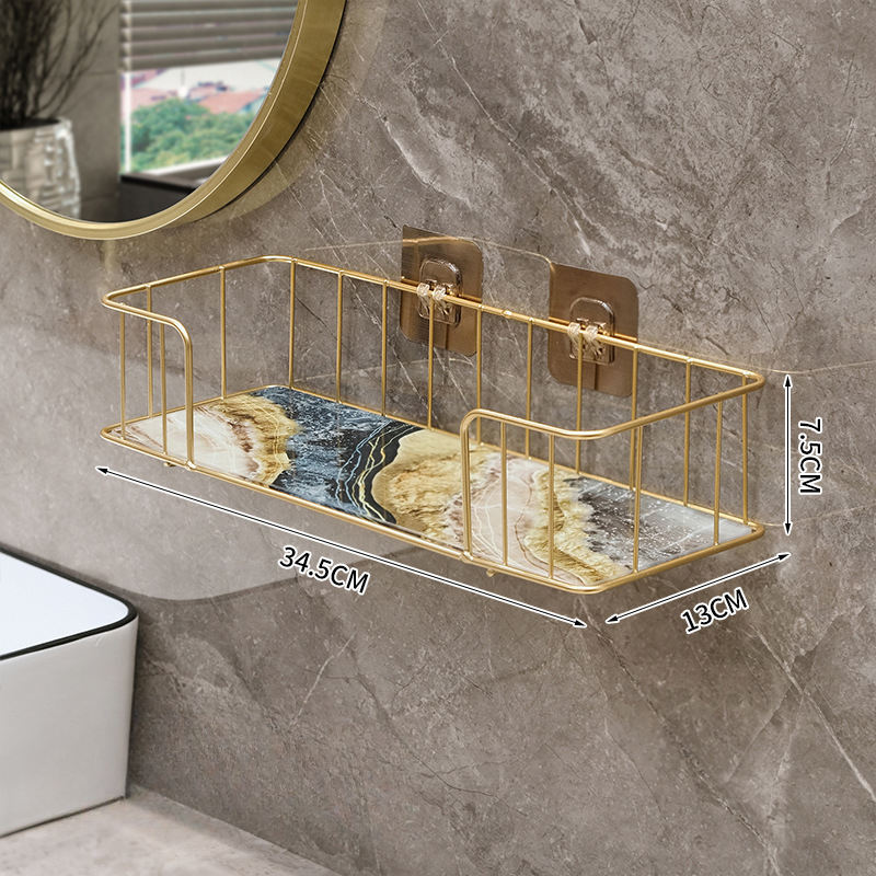 Luxuriöses Badezimmerregal ohne Bohren, Eisen-Wandregal mit Glasplatte Ich bin Marmor-Stil, machen-hoch-Aufbewahrungsregal, Badezimmer-Accessoires: Licht Grün