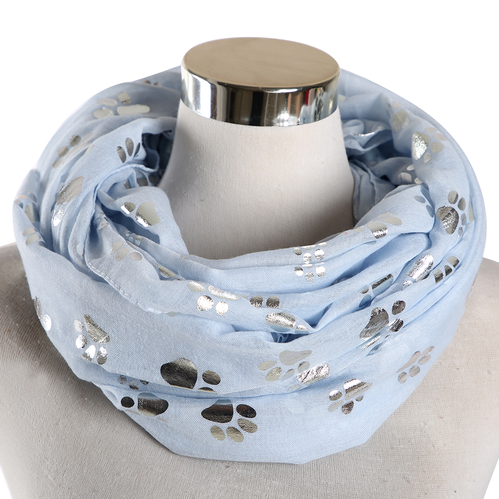 FOXMOTHER Neue Blau Grau Weiß Farbe Folie Splitter Katze Hund Pfote Schal Snood Ring Unendlichkeit Schal Frauen Damen