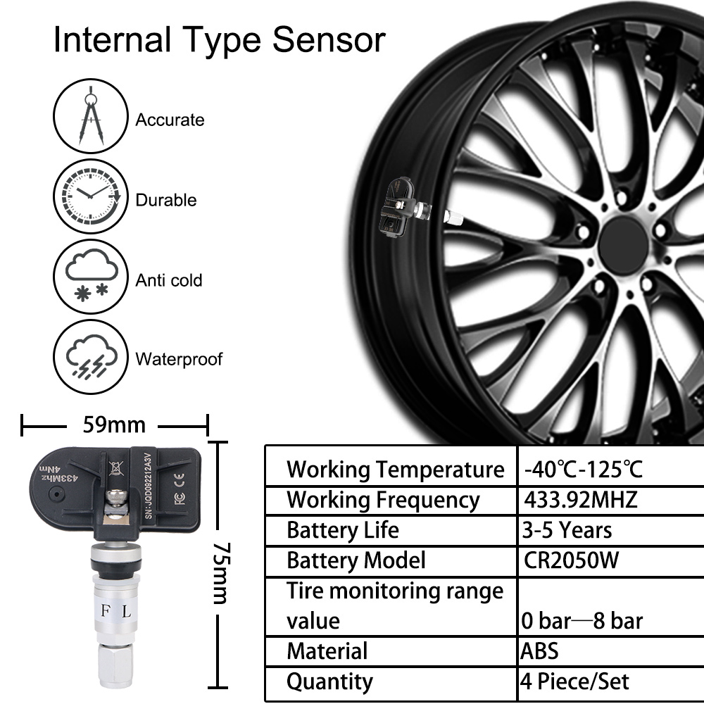 Système de navigation Android TPMS avec 4 capteurs, système d'alarme, USB, voiture Android TPMS, transmission sans fil, opathie, surveillance de la pression