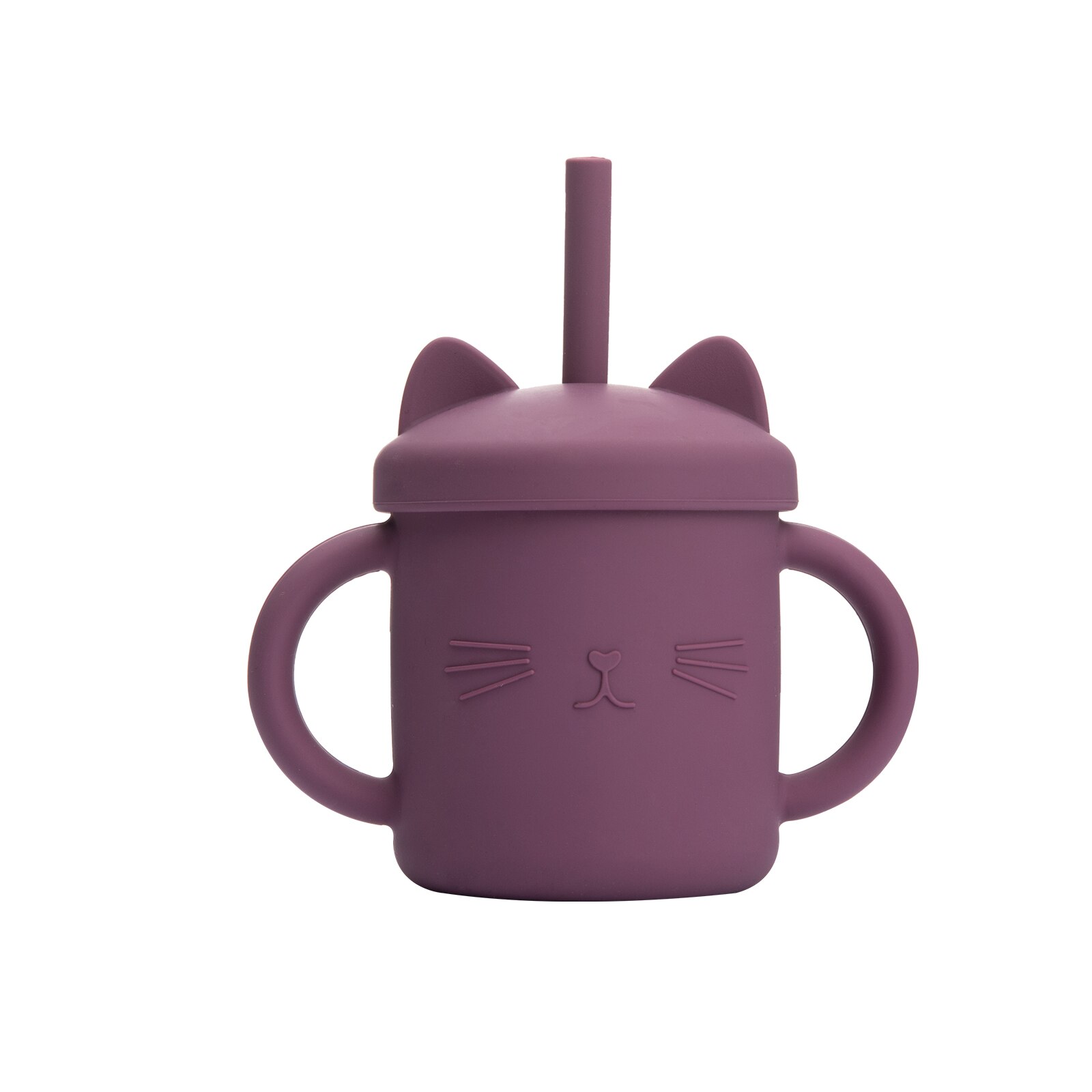 Vasos de silicona para alimentación de bebé, taza con dibujos de gato para niños pequeños, tapas sólidas con asa para beber: Dark Purple