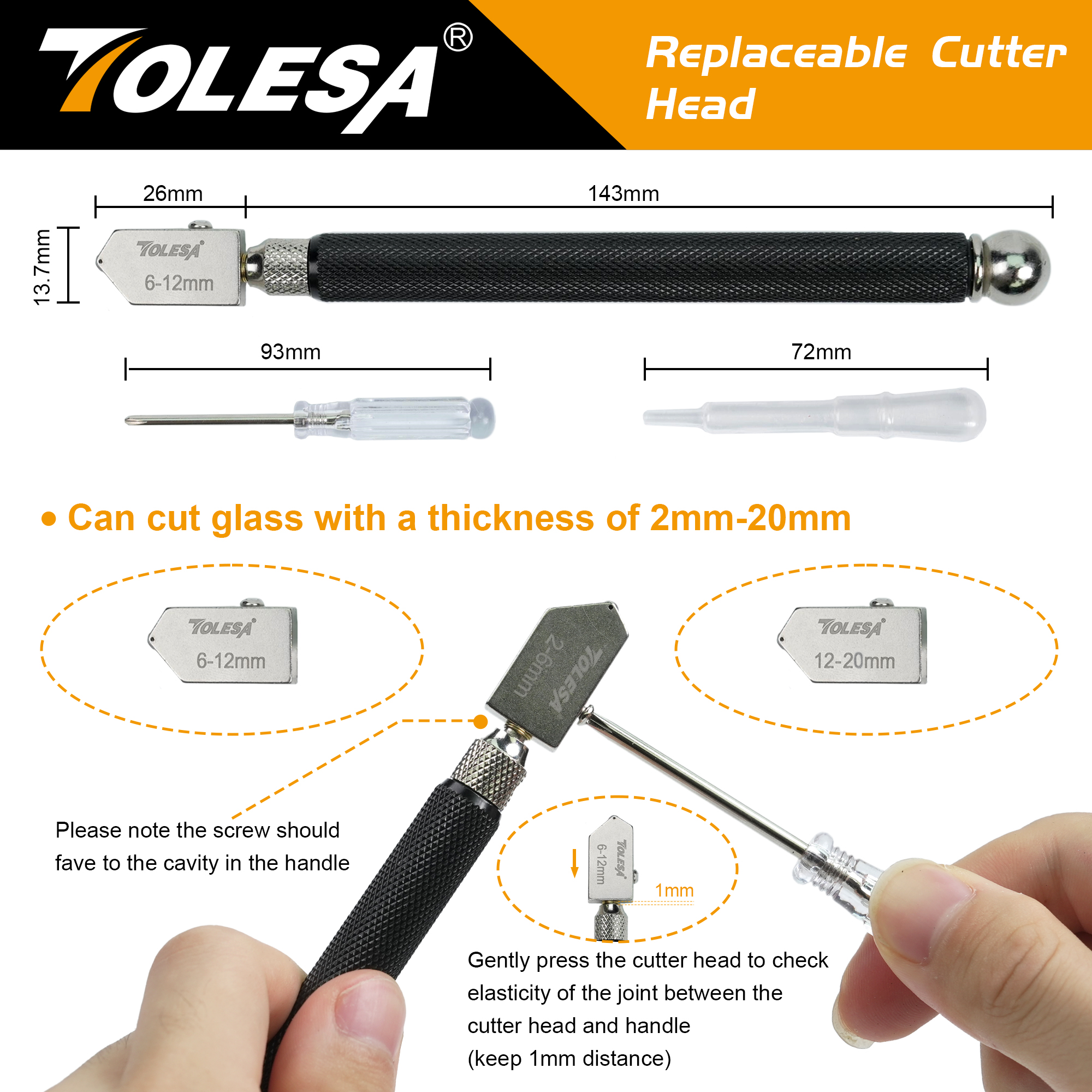 Kits de cortador de vidro TOLESA 2mm-20mm, ferramenta de corte de vidro com alimentação aotomática de óleo e caixa, cortador de vidro para espelhos/telelas/mosaico