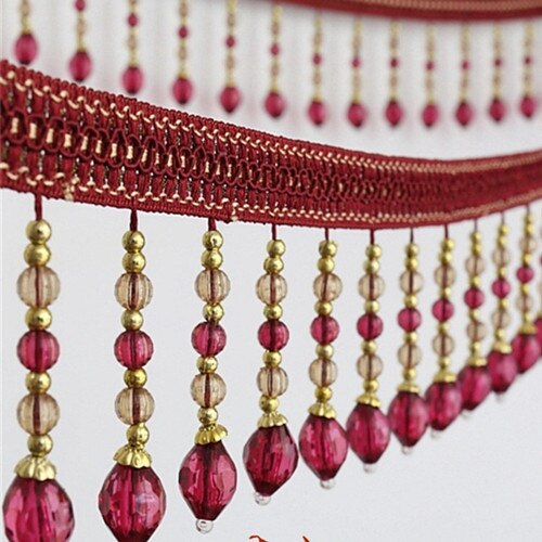 12 meter bradede hængende perler kvast frynser trimmer applikeret stof bånd tape bånd gardin bord bryllup dekoreret  t2583: Rød