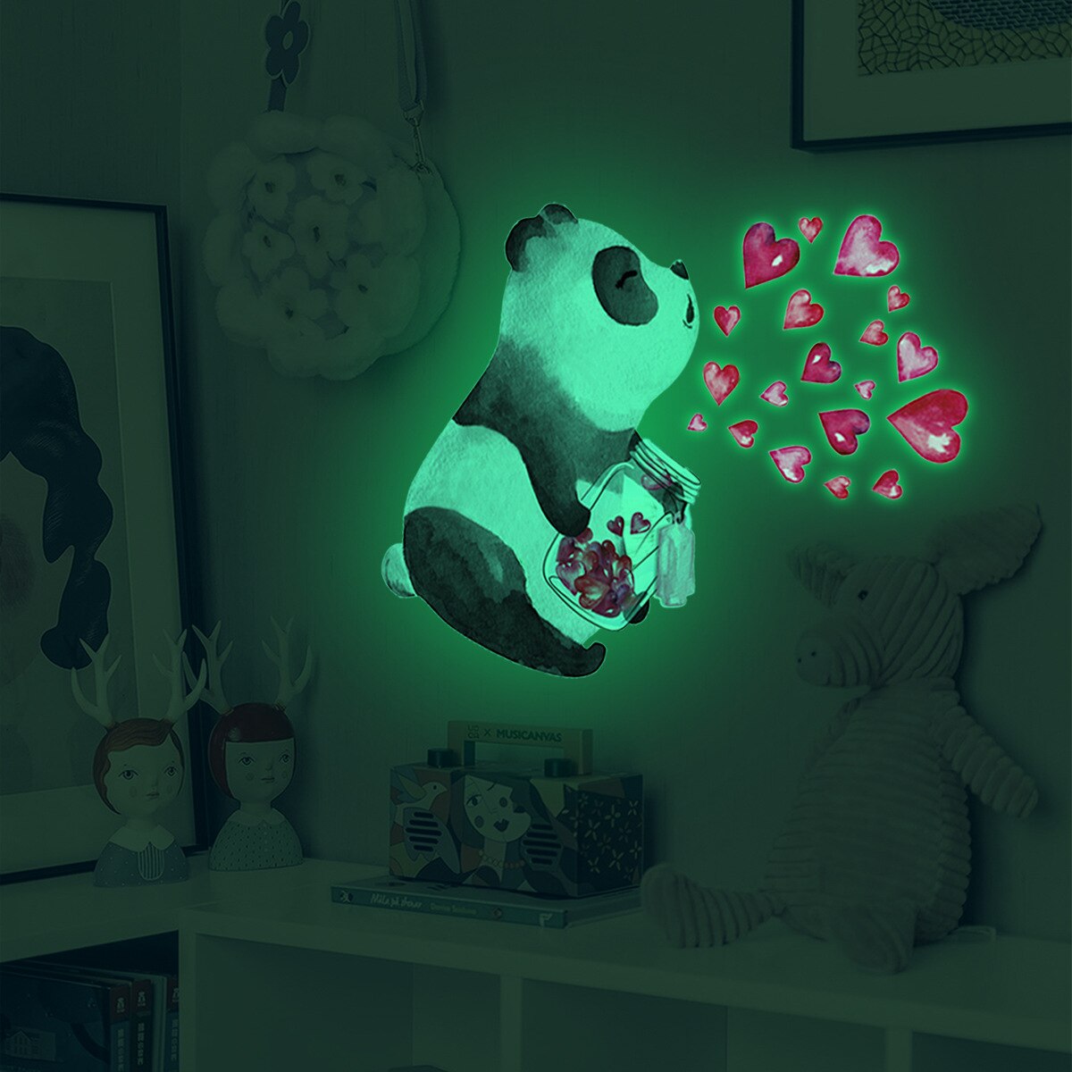 Cartoon Panda Hart Lichtgevende Muurstickers Voor Kinderen Kamers Slaapkamer Home Decor Decals Tl Stars Glow In The Dark Stickers
