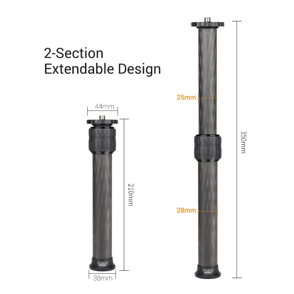 Andoer ER252 25mm Tube Diameter Carbon Fiber Tripod Extender 2-Section Center Column Extension Tube: 28mm