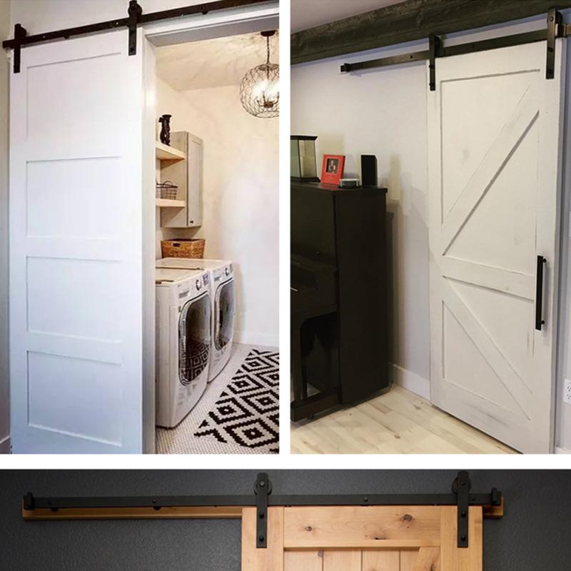 Duurzaam Schuur Deur Opknoping Rail Voor Europa Rustieke Zwart Sliding Hardware Kast Houten Deur Sliding Track Kit Naar Europa hwc