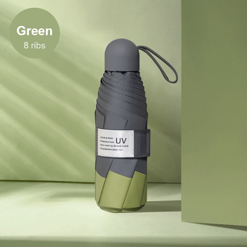 Paraguas de cápsula de protección Anti-UV, miniparaguas plegable, a prueba de viento, portátil, paraguas de lluvia para mujer, paraguas de bolsillo, paraguas de hombre: Green