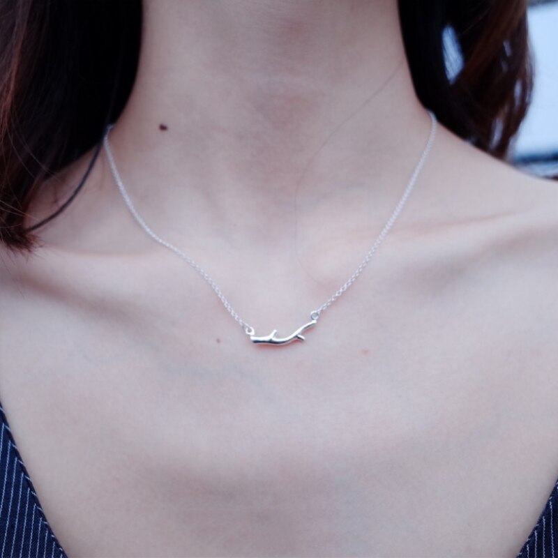 Branch Handmade Fresh 925 Sterling Silver Clavicle Chain Temperament Trendy Female Necklace SNE177